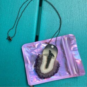 Wolf Silhouette Amethyst Pendant Necklace